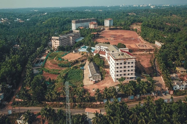 Aerial view of Sharada PU College in Mangalore with lush green surroundings